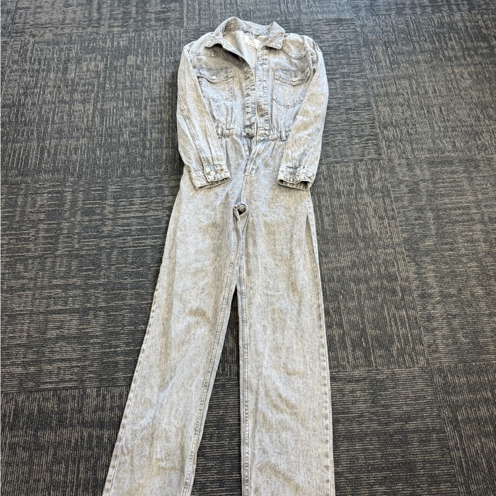 Bershka Women’s Light Wash Denim Jumpsuit